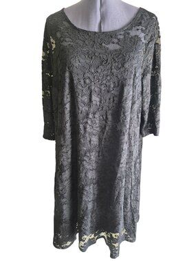 Lane Bryant Black Lace 3/4 Sleeve A-Line Dress Size 18/20